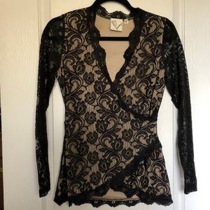 2 for $25 Faux wrap cream and black laced blouse